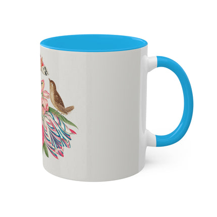 Pair of Brown Birds on Bouquet with Tulip, Rose, Snapdragons, and Butterflies by Anonymous Colorful Mugs, 11oz