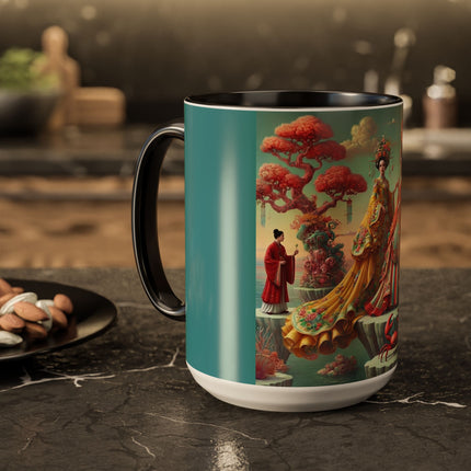 Cherry Blossom Courtesans & Crimson Crab Colorful Mug – Imperial Elegance & Playful Charm