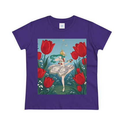 🌷🩰 The Scarlet Tulip Ballet Cotton Tee – Art Deco Floral Whimsy