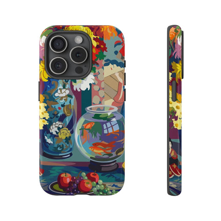 Floral Fishbowl Still Life Phone Case – Vibrant Harmony & Colorful Life