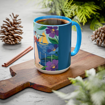 The Lady Of The Golden Horizon Colorful Mugs – Art Deco Coastal Elegance