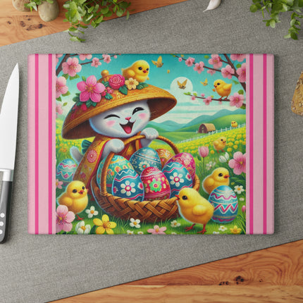 Geisha Kitten’s Easter Delight Glass Cutting Board