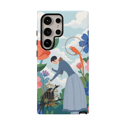 🦜🌺 The Lady Of The Garden Aviary Phone Case – Art Deco Floral Whimsy
