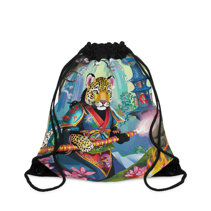 Cyberpunk Leopard Drawstring Bag