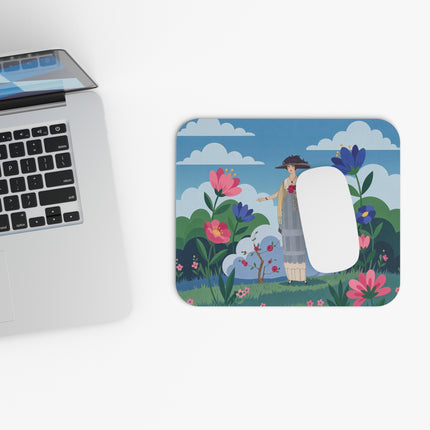 🌸☁️ The Lady In The Cloud Garden Mouse Pad – Art Deco Floral Elegance