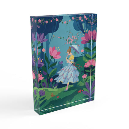 🌸🦋 The Lady Of The Enchanted Flower Forest Acrylic Art Block – Art Deco Woodland Whimsy
