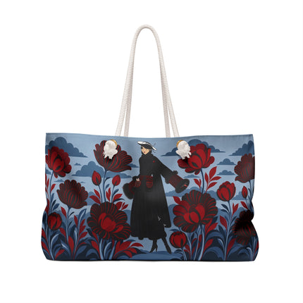 🌹🖤 The Scarlet Midnight Garden Promenade Weekender Bag – Art Deco Floral Elegance