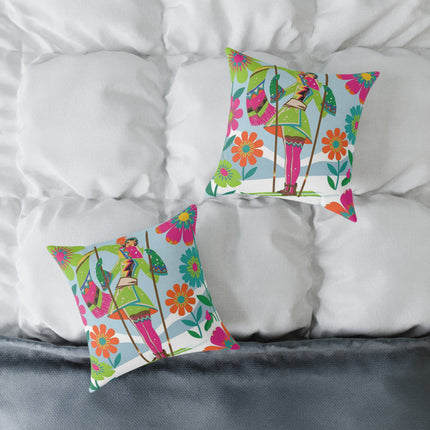 🌸⛷️ The Winter Flower Adventurer Square Pillow – Colorful Winter Ski Fantasy