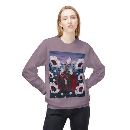 🎭🌹 The Crimson Garden Masquerade Midweight Crewneck Sweatshirt – Art Deco Floral Fantasy