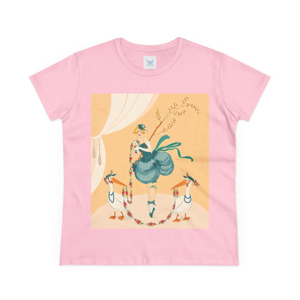 🌸🪽 The Lady And The Garden Storks Cotton Tee – Art Deco Floral Whimsy