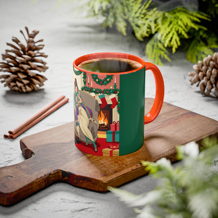 🖤🔥 The Lady Of The Christmas Hearth Colorful Mug – Art Deco Holiday Elegance