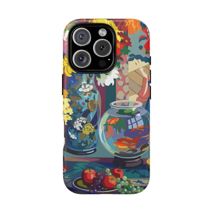 Floral Fishbowl Still Life Phone Case – Vibrant Harmony & Colorful Life