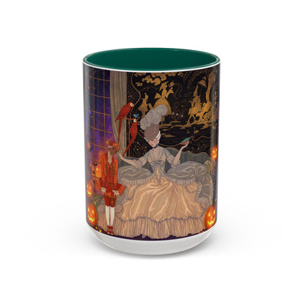 🌙🎃 The Moonlit Parlor Masquerade Colorful Mug – Elegant Halloween Romance