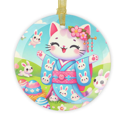 Springtime Kitten’s Easter Joy Glass Ornament