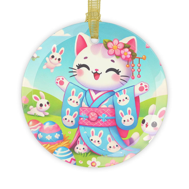 Springtime Kitten’s Easter Joy Glass Ornament