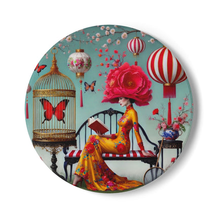 Reading In A Painted Garden Ceramic Coaster