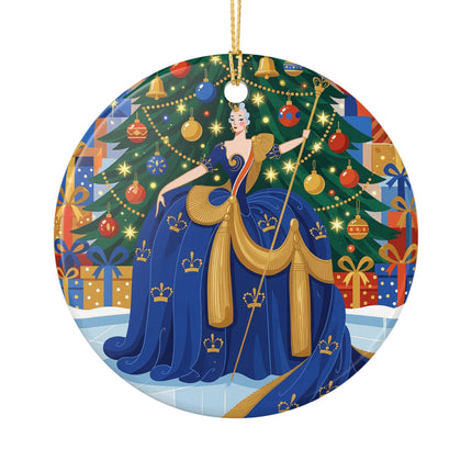 👑🎄 The Christmas Queen Of Golden Bells Ceramic Ornament – Art Deco Holiday Elegance