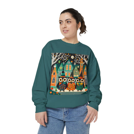 Night of the Trick-or-Treating Owlets Unisex Garment-Dyed Sweatshirt