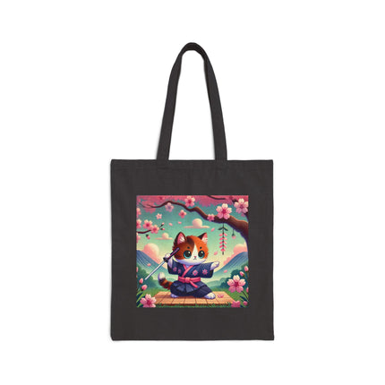 Samurai Kitten Cotton Canvas Tote Bag