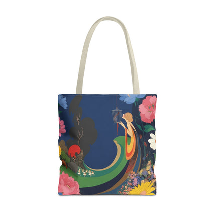 🌙🐦 The Lady Of The Moonlit Birdcage Tote Bag – Art Deco Floral Fantasy