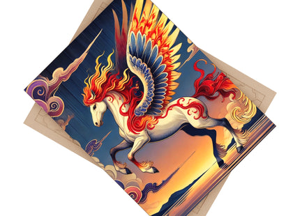 Flame-Winged Horse at Sunset Ceramic Tile