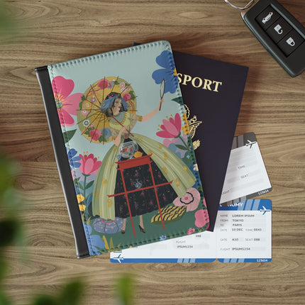 🌸🪞 The Floral Parasol Reflection Passport Cover – Art Deco Garden Fantasy