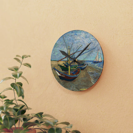 Fishing Boats by Vincent Van Gogh Acrylic Wall Clock, Round & Square