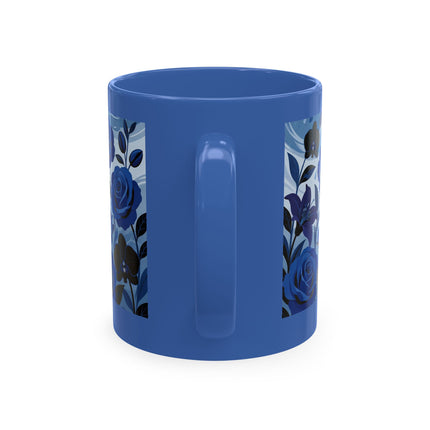 ☔💙 The Lady In The Blue Rain Garden Ceramic Mug – Art Deco Floral Elegance