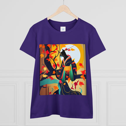 Black Cat in Kimono Women's Midweight Cotton Tee