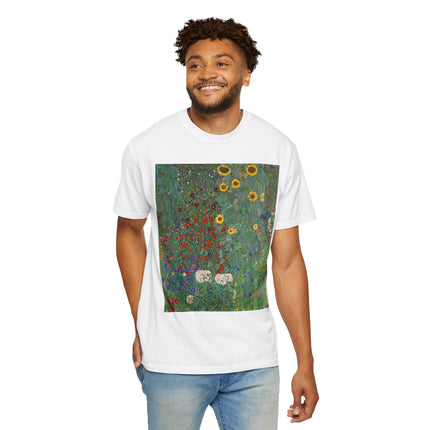 Farm Garden with Sunflowers by Gustav Klimt Unisex Garment-Dyed T-shirt