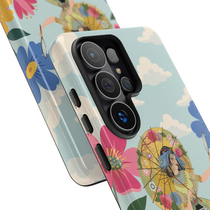 🌸🪞 The Floral Parasol Reflection Phone Case – Art Deco Garden Fantasy
