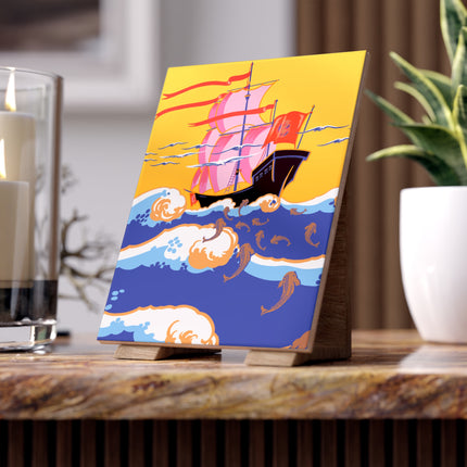 Golden Seas and Whimsical Dreams Ceramic Tile