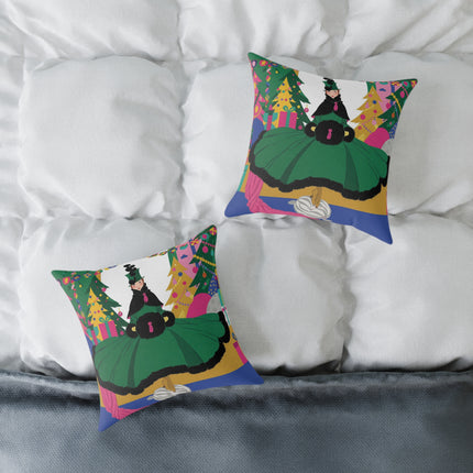 🎄🎁 The Emerald Christmas Belle Square Pillow – Colorful Holiday Fashion Fantasy
