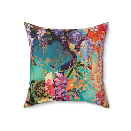 Golden Wisteria Symphony Spun Polyester Square Pillow