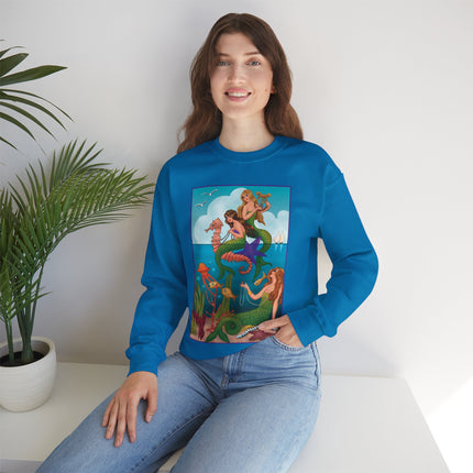 Three Mermaids with Strings of Pearls by Carlo Chiostri Heavy Blend™ Crewneck Sweatshirt
