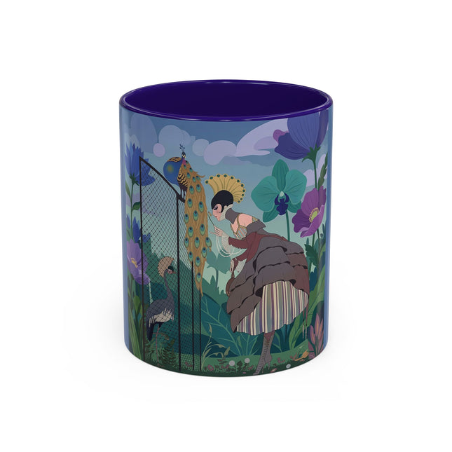 The Lady And The Enchanted Heron Colorful Mugs – Art Deco Botanical Elegance