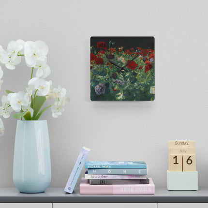 Poppies (A Study of Poppies for Carnation, Lily, Lily, Rose) by John Singer Sargent Acrylic Wall Clock, Round and Square