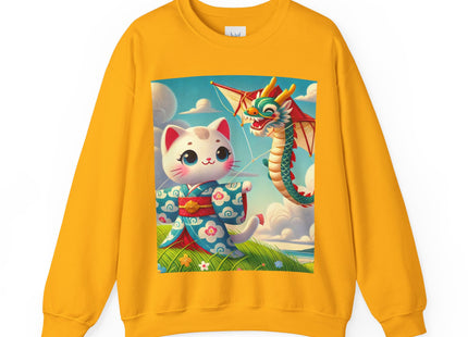 Geisha Kitten and the Dragon Kite Heavy Blend™ Crewneck Sweatshirt