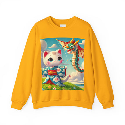 Geisha Kitten and the Dragon Kite Heavy Blend™ Crewneck Sweatshirt
