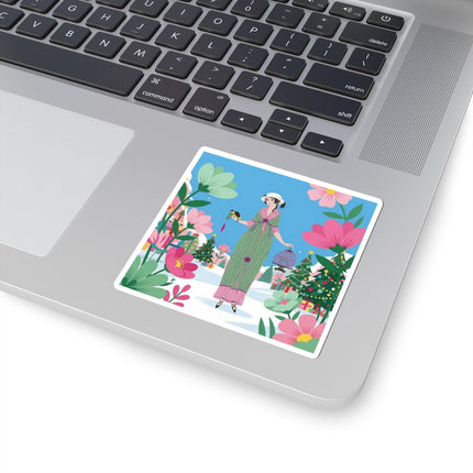 🐦🎄 The Lady Of The Christmas Songbird Kiss-Cut Sticker – Art Deco Holiday Fantasy