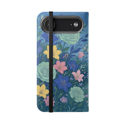 🌸💙 The Lovers In The Enchanted Garden Flip Case – Art Deco Floral Romance