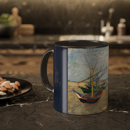 Fishing Boats on the Beach at Saintes-Maries by Vincent Van Gogh Colorful Mugs, 11oz