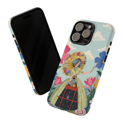 🌸🪞 The Floral Parasol Reflection Phone Case – Art Deco Garden Fantasy