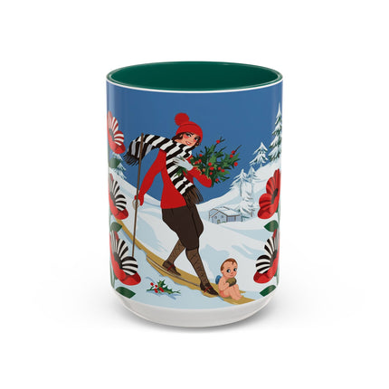 🎿🎄 The Christmas Holly Skier Colorful Mug – Whimsical Holiday Fantasy