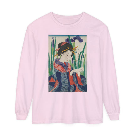 Woman with Origami Crane Garment-dyed Long Sleeve T-Shirt