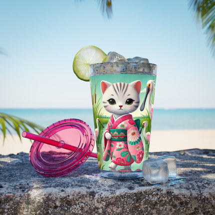 Geisha Kitten Strolls Among the Spoonbills Sunsplash Tumbler with Straw, 16oz