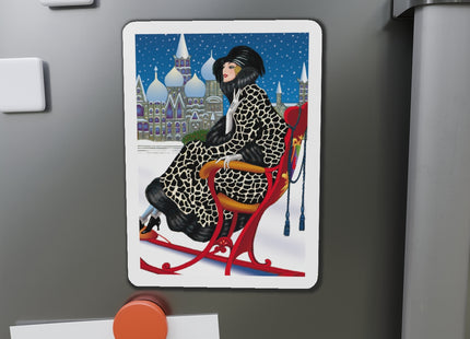 Elegant Winter Woman in Sleigh Die-Cut Magnets (5 Sizes)