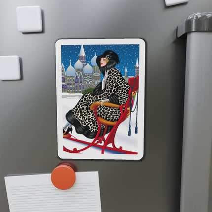 Elegant Winter Woman in Sleigh Die-Cut Magnets (5 Sizes)