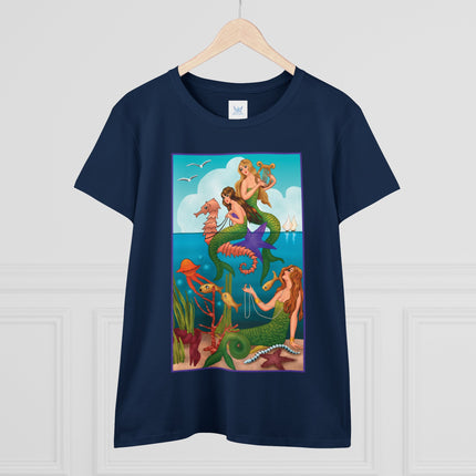 Three Mermaids with Strings of Pearls by Carlo Chiostri Women's Midweight Cotton Tee