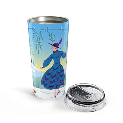 💙🐕 The Lady Of The Winter Blue Garden Tumbler – Art Deco Holiday Elegance